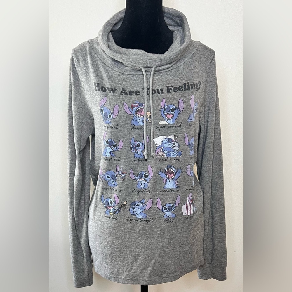 Disney Lilo Stitch Moods Womens Long Sleeve Cowl Neck Pullover lightweight Small